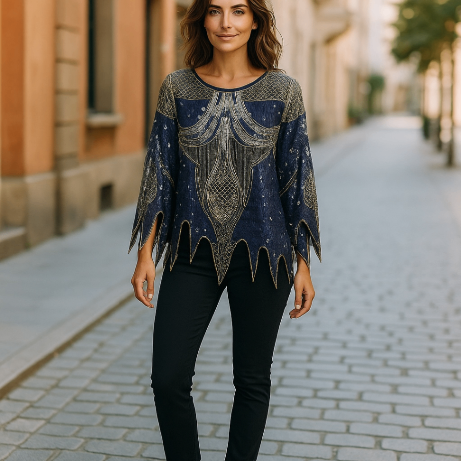 True Vintage Le Beau 80s Blusentop 40/42 Blau