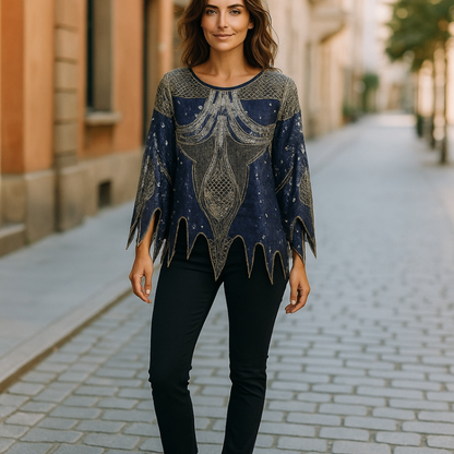 True Vintage Le Beau 80s Blusentop 40/42 Blau