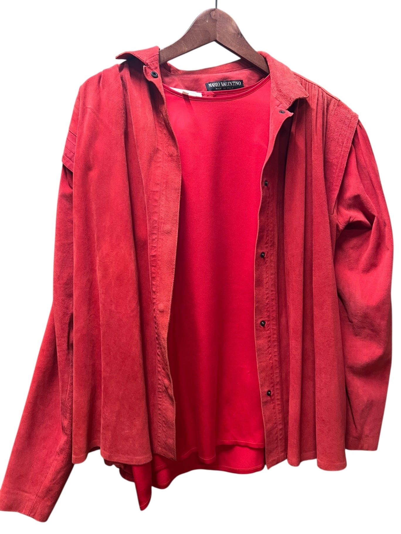 Vintage Mario Valentino Hemd 40 42 Rot Wildleder