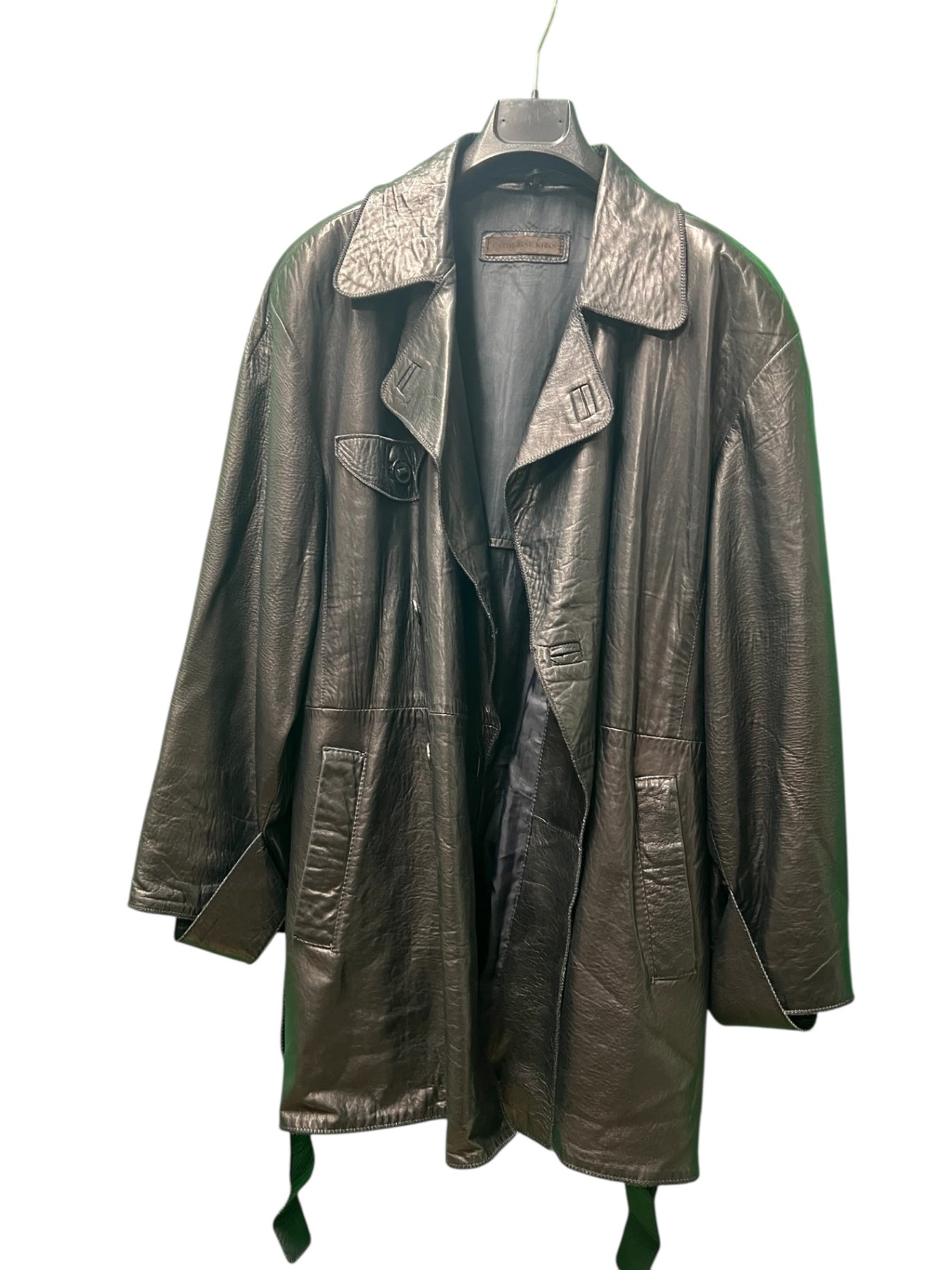 Vintage Carherine Khan Ledermantel 42 BlauSchwarz Trenchcoat