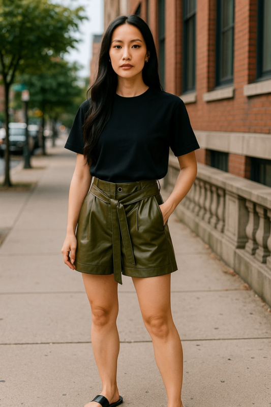Marc Cain Shorts 36 N1 Oliv Lederimitat Neu mit Etikett