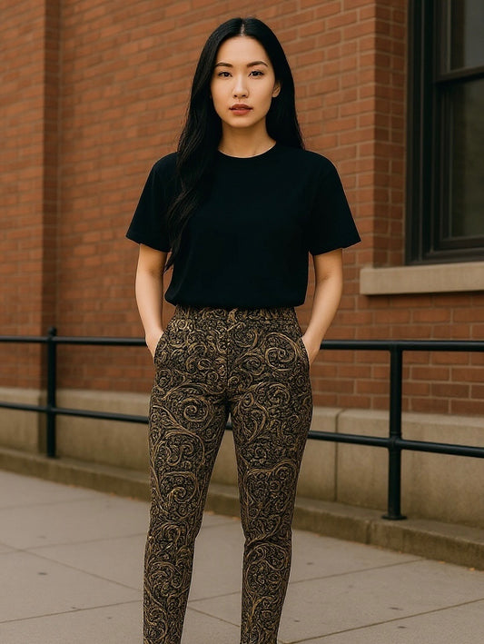 MAC Hose 36 S Schwarz mit Muster floral braun