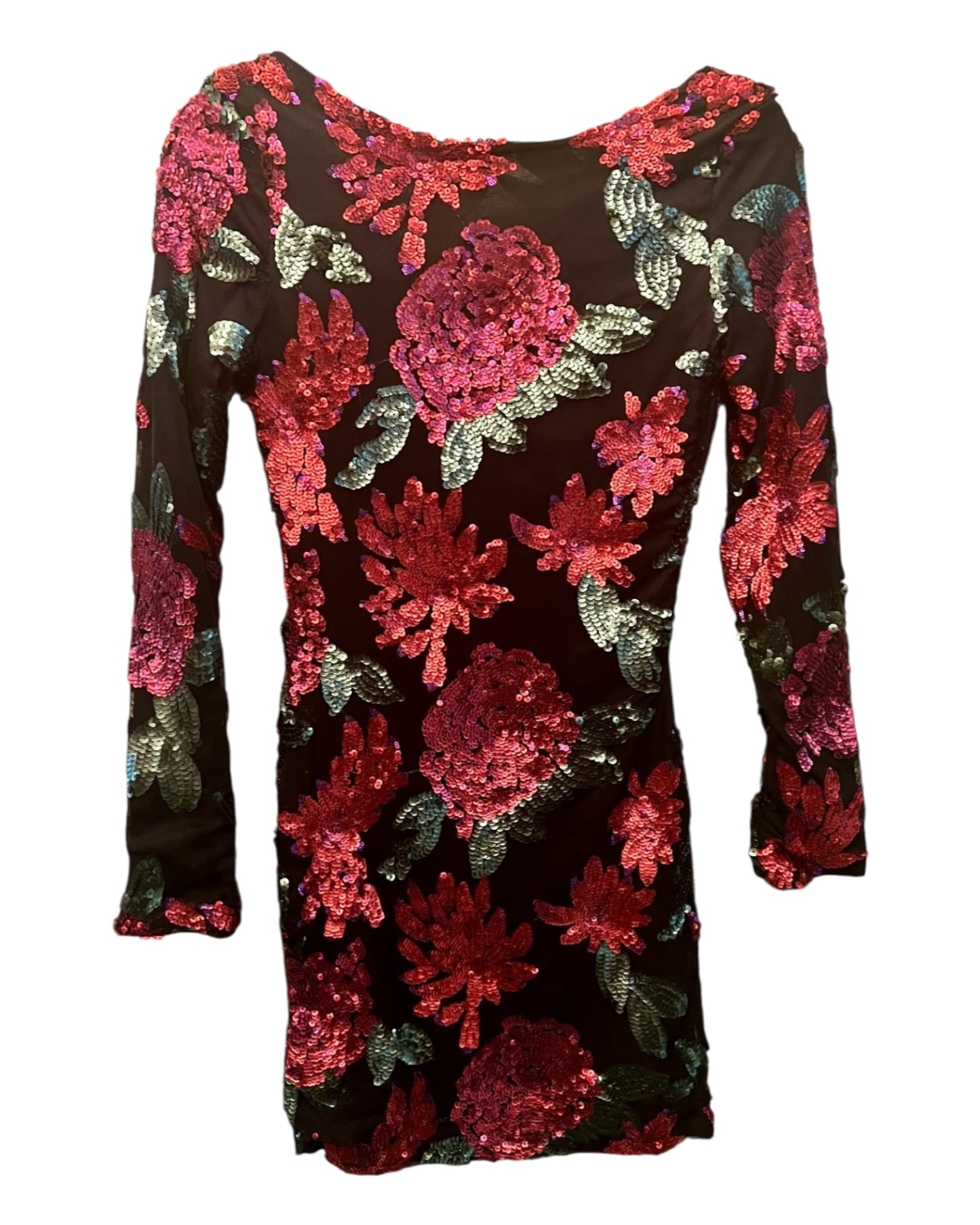 Vintage Kleid XS 34 Schwarz, Rot, Grün Pailletten 