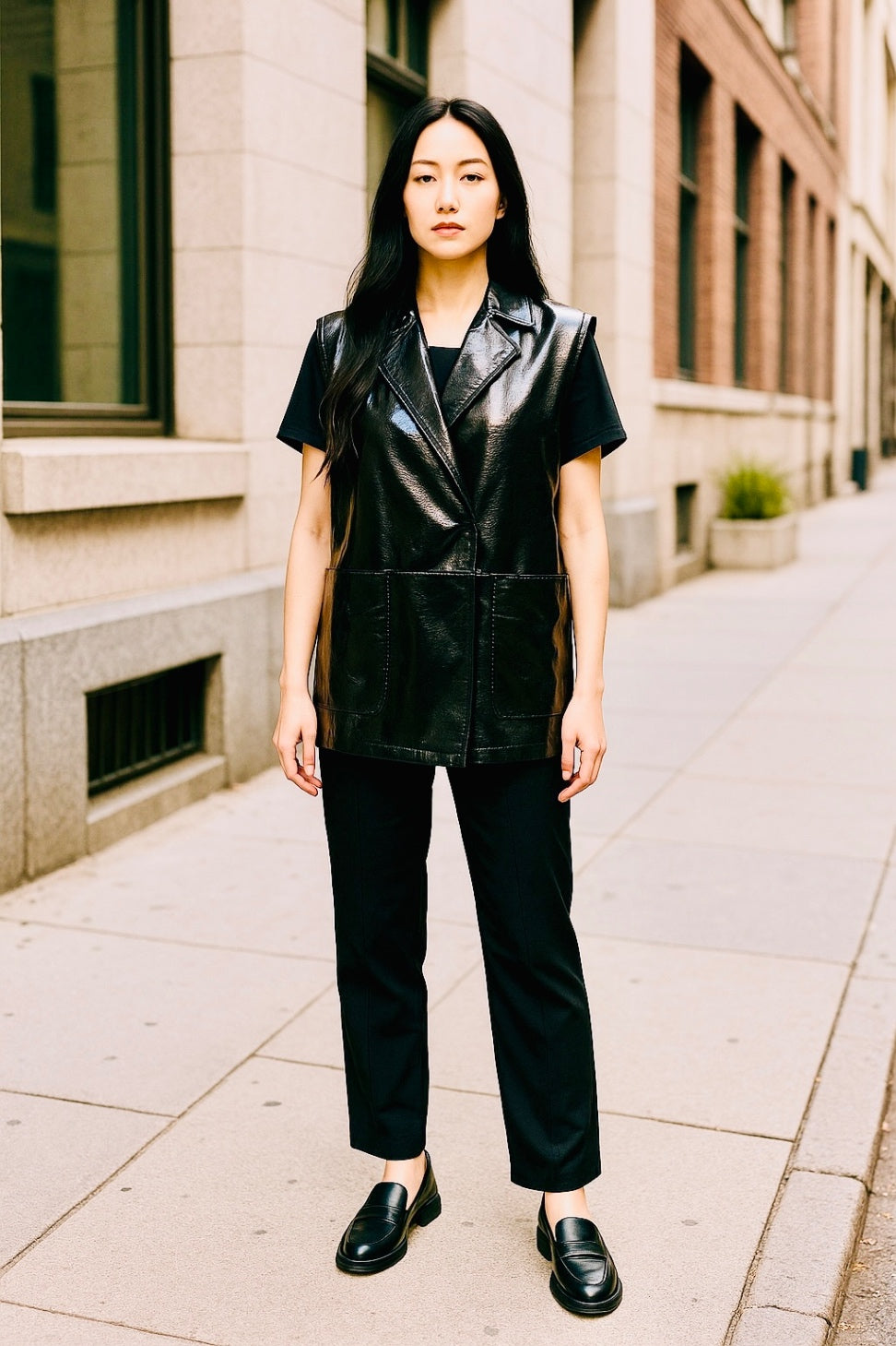 LaLa Berlin Lackleder Weste M / L Schwarz