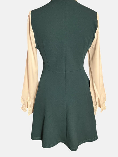 Sara's Choice: Allegra K.– Blusenkleid Kleid Schleife grün weiss | Gr. M 38 40 | Dark Alternative