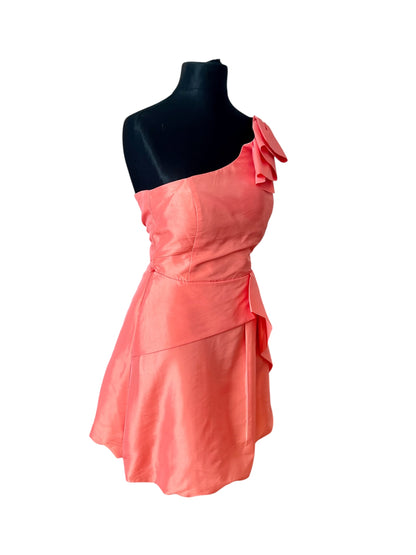 Vintage Vera Mont Cocktailkleid Gr 36 S One Shoulder Apricot Pink Volant Ballon Mini Kleid Elegant Y2K