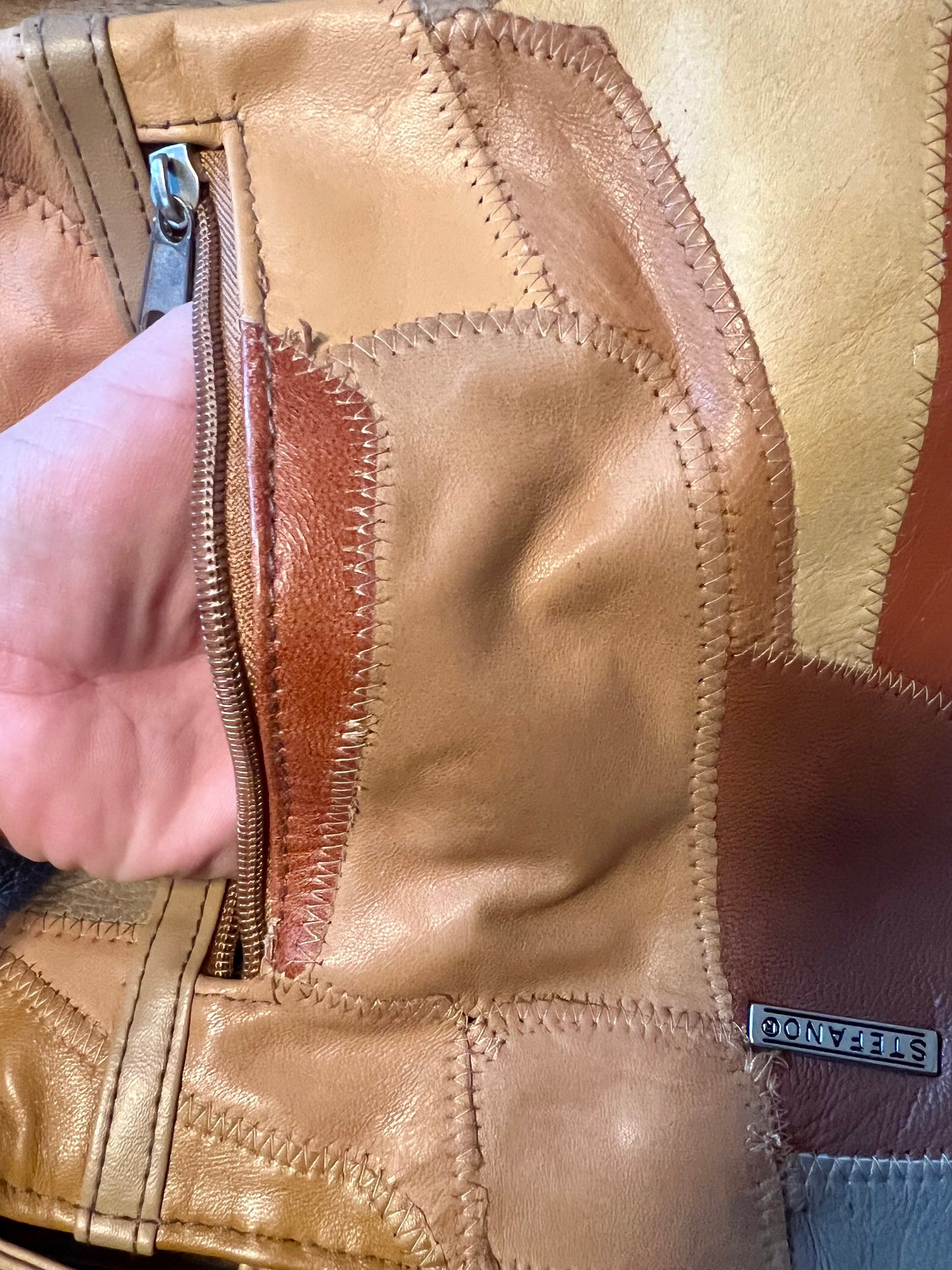 Vintage y2k Patchwork Tasche Braun/Beige – Stefano – Schultertasche – 31×21 cm