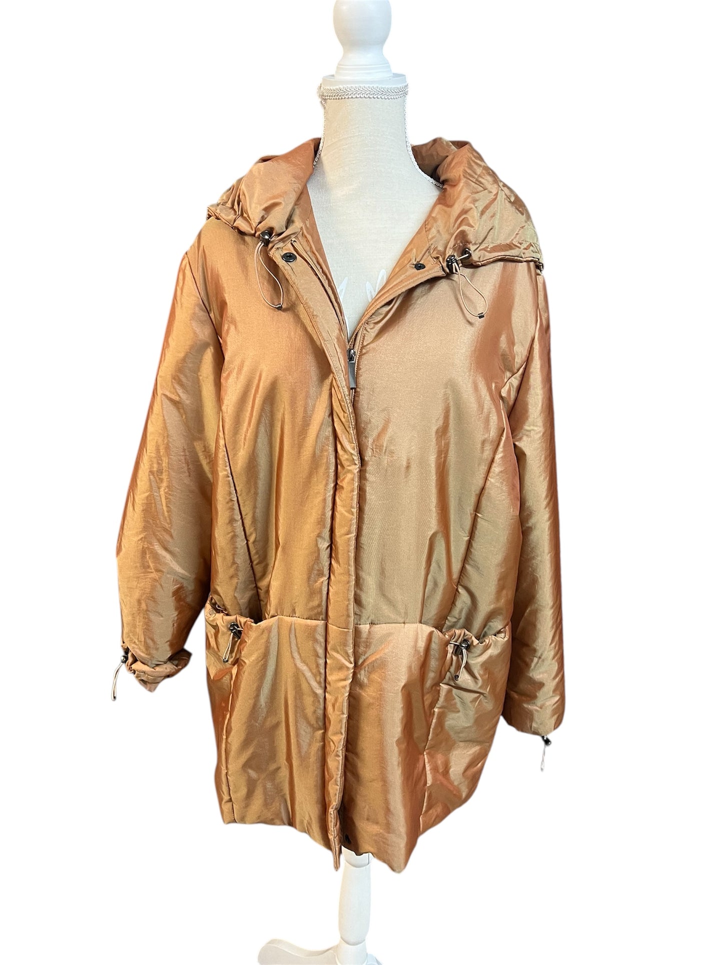 Vintage Winterjacke Damen Gr 44 , THEA 42 Plus, Kupfer/Gold, Kapuze, Y2K/90s