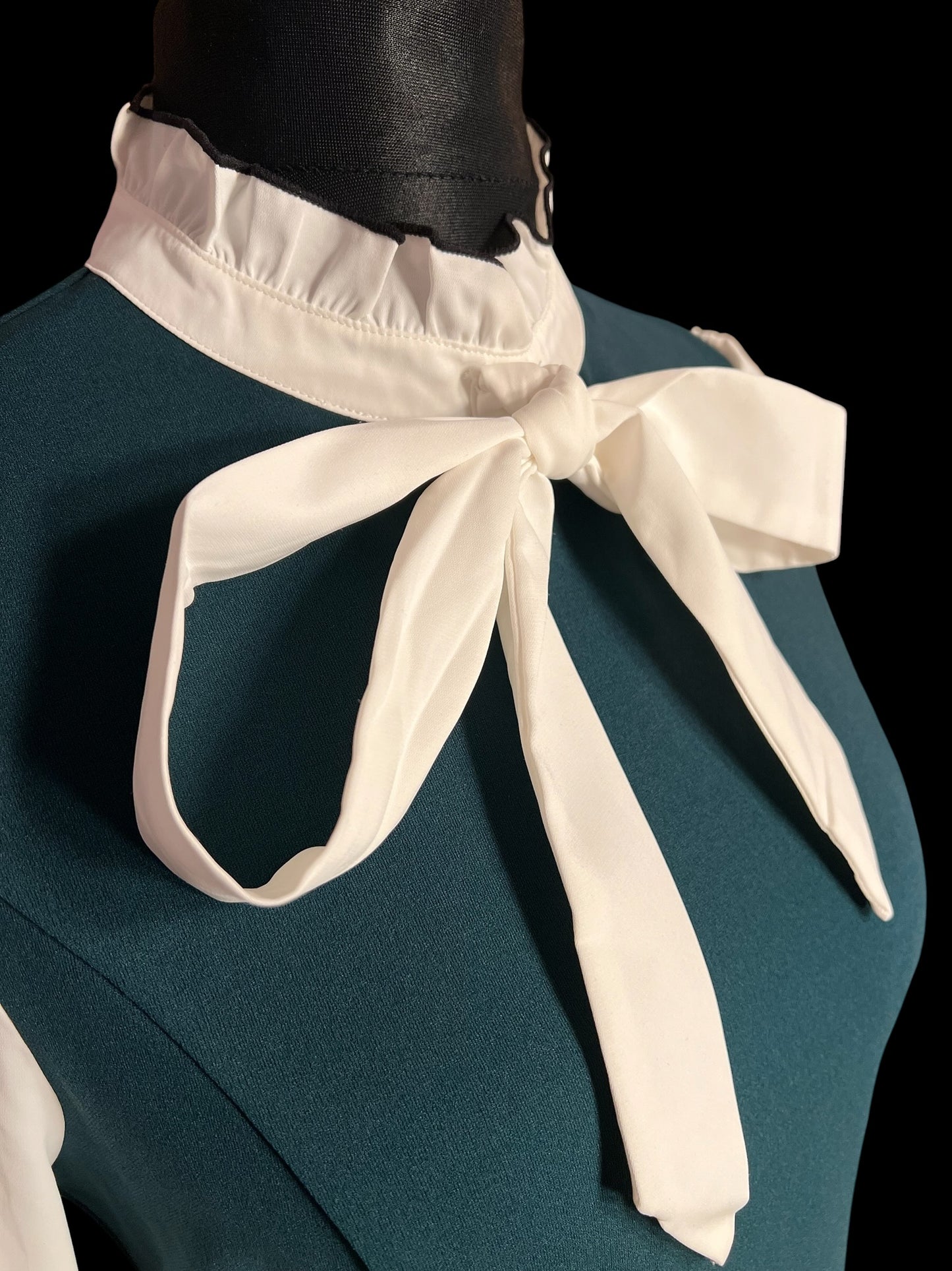 Sara's Choice: Allegra K.– Blusenkleid Kleid Schleife grün weiss | Gr. M 38 40 | Dark Alternative