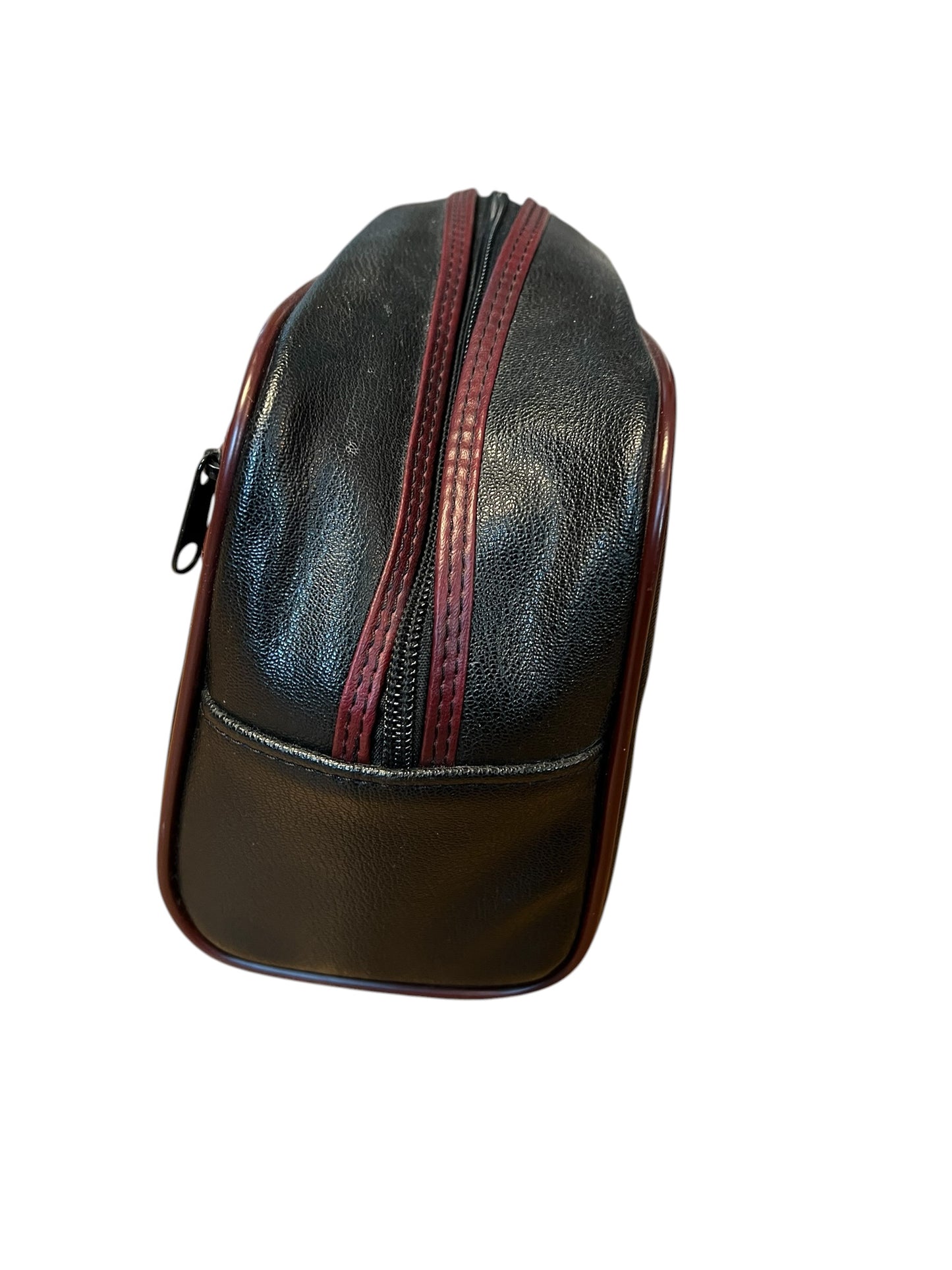 Vintage Pierre Cardin Kulturtasche Leder schwarz weinrot Herren Tasche Reise Kosmetik 80s 90s