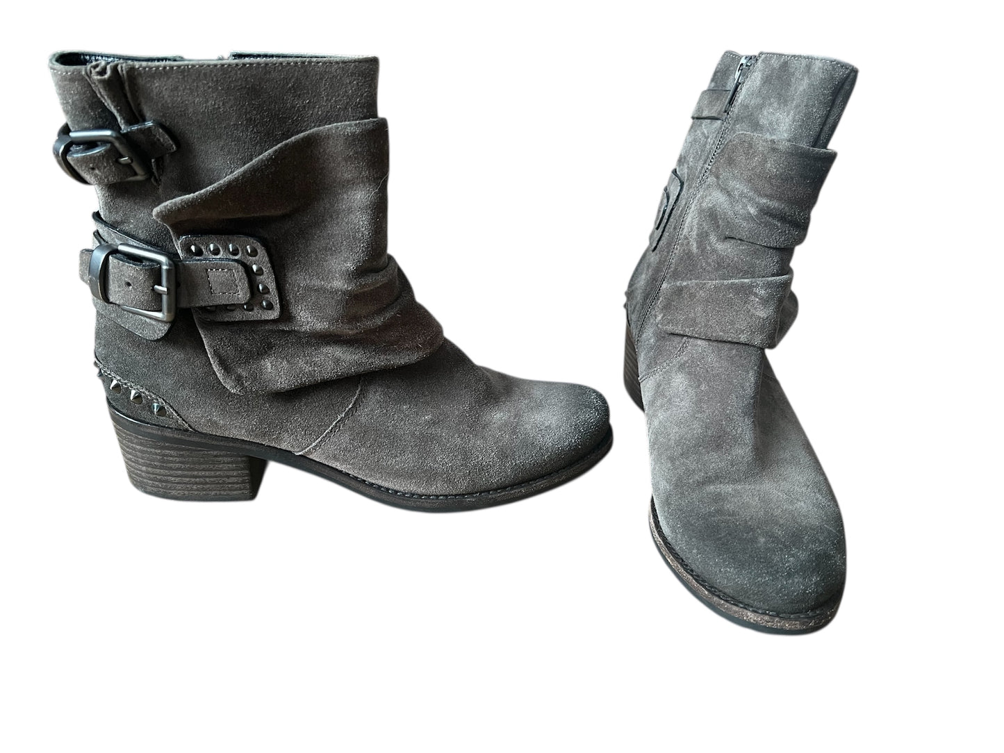 Kennel & Schmenger Boots Wildleder grau braun Nieten Schnallen Gr. 38 (UK 4) Stiefel Biker