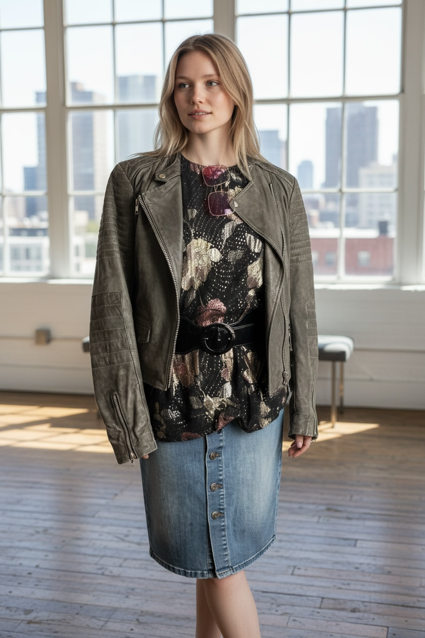 Goosecraft Biker Lederjacke Gr. L (fällt wie 38) – Grau – YKK Zipper – Slim Fit – Patina Look