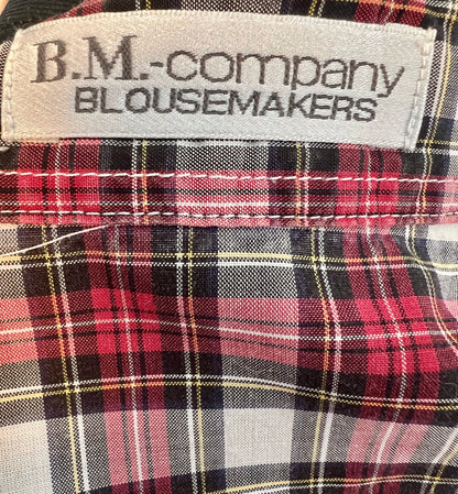 Vintage Bluse B.M. Company Gr. 38 – Dark Academic / Preppy Kariert Rot-Schwarz-Weiß Rüschen