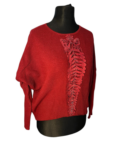 Vintage Pullover weinrot Fledermaus Fit Gr. 40 42 Stickerei Glitzer 90s y2k Grunge