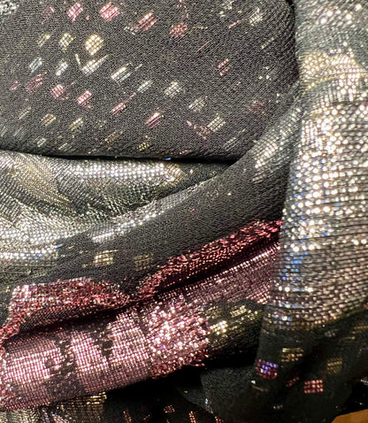 Vintage Glanzbluse Gr. 42 – West Germany – Metallic Blumen – 80s Glam Chic – Schwarz Gold Rosé