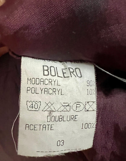 Vintage Kunstfell Weste Made in France – Dunkelgrau Schwarz Muster Bolero Oversized 38–42