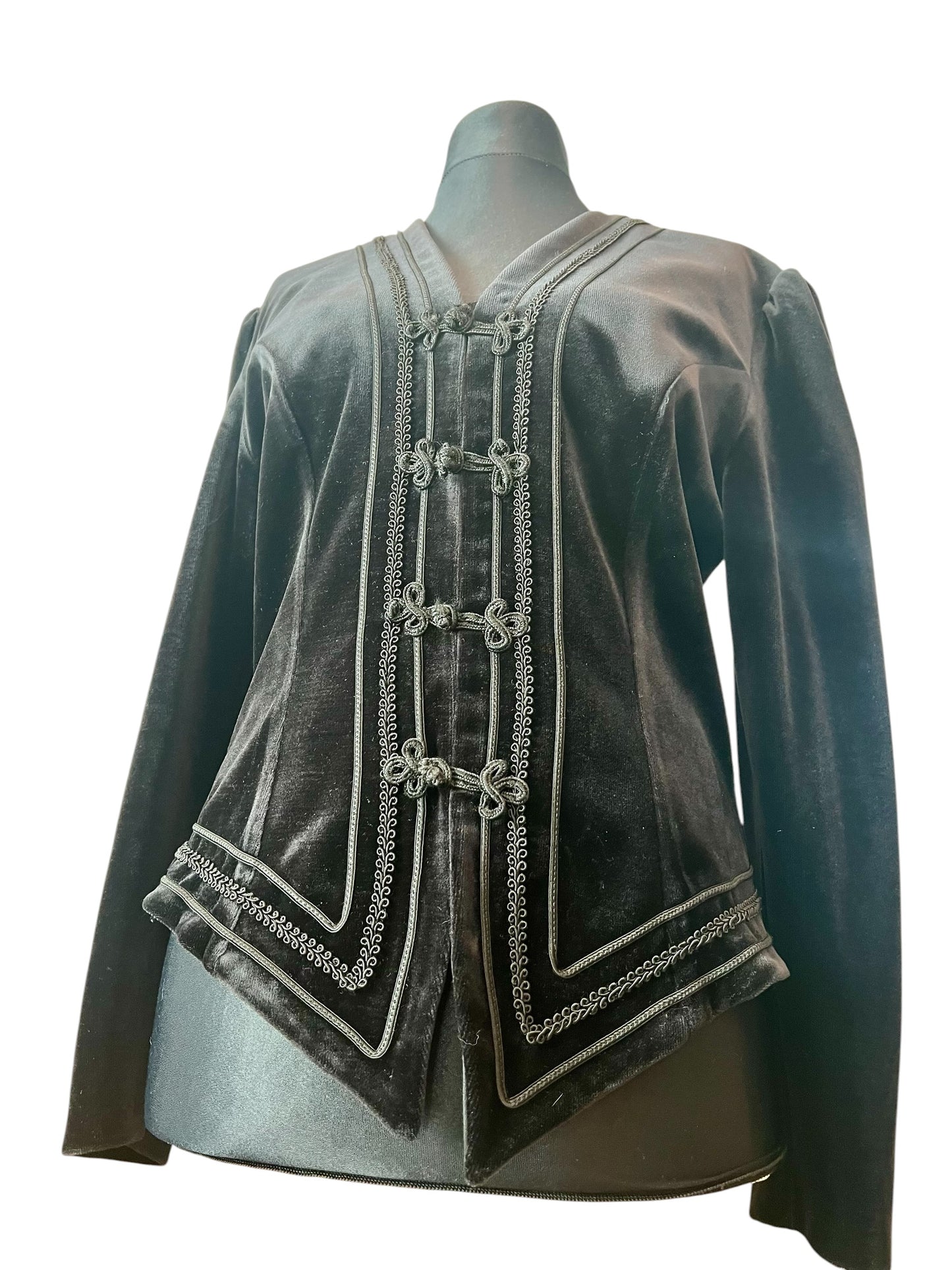 Vintage Vera Mont Samt Jacke 38 40 M Schwarz Gothic Style Tailliert Spitzer Schnitt Bordüre 80s 90s Blazer