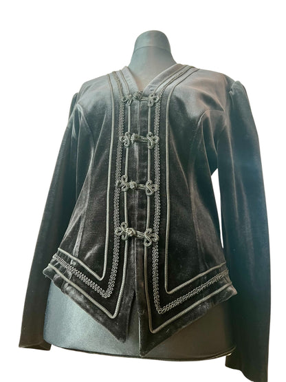 Vintage Vera Mont Samt Jacke 38 40 M Schwarz Gothic Style Tailliert Spitzer Schnitt Bordüre 80s 90s Blazer