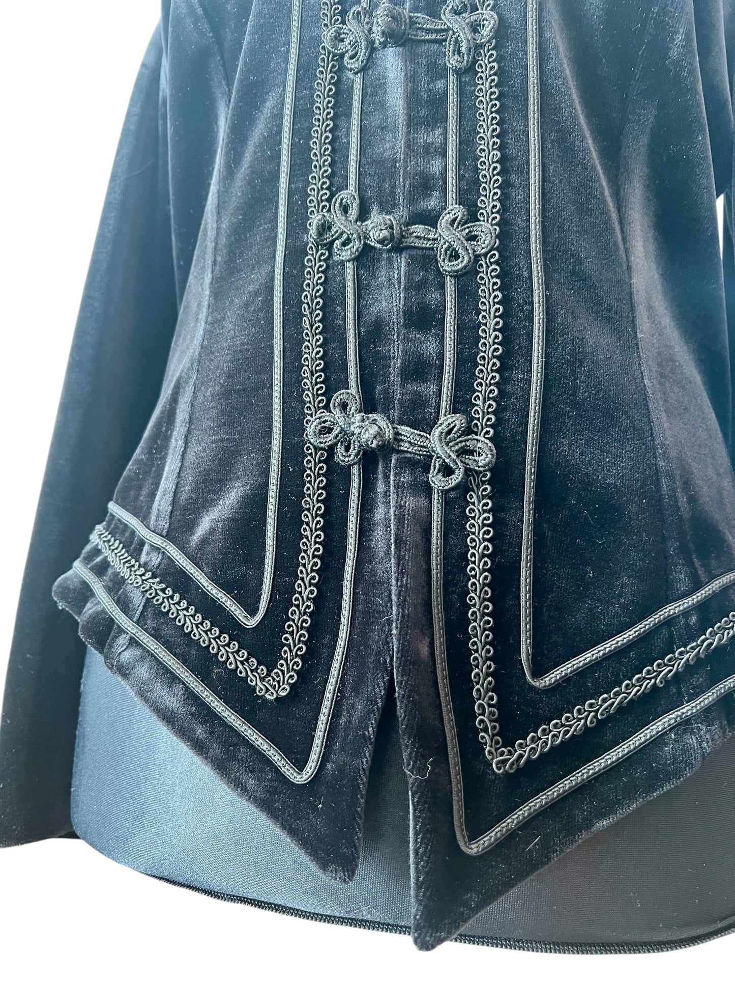 Vintage Vera Mont Samt Jacke 38 40 M Schwarz Gothic Style Tailliert Spitzer Schnitt Bordüre 80s 90s Blazer