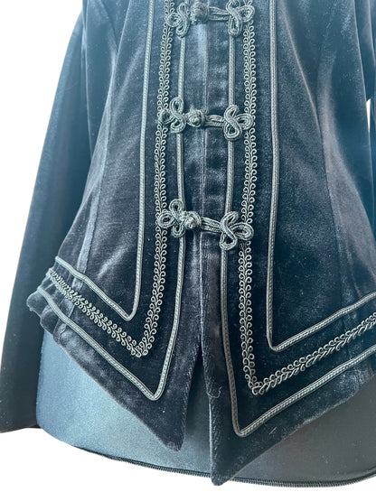 Vintage Vera Mont Samt Jacke 38 40 M Schwarz Gothic Style Tailliert Spitzer Schnitt Bordüre 80s 90s Blazer