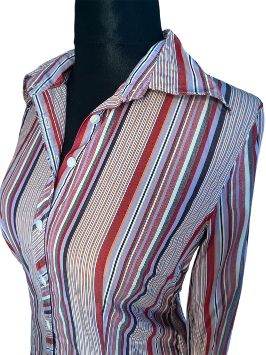 Tommy Hilfiger Bluse Vintage S 36 lila weinrot gestreift Top Zustand y2k 90s