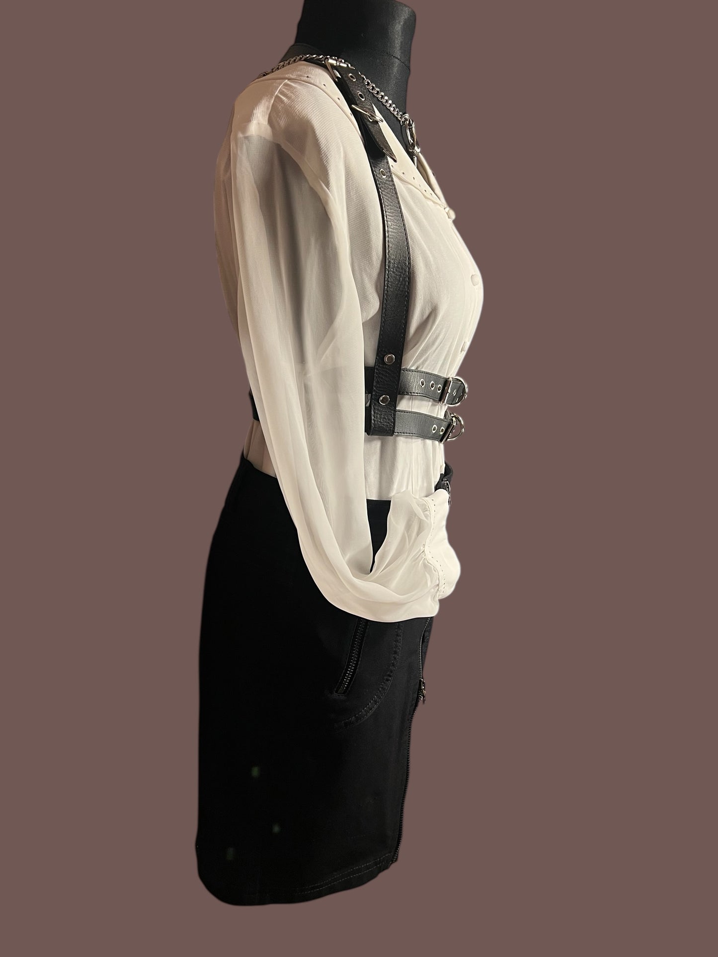 Vintage Bluse Ivory Weiß | Transparent Ärmel | Statement Kragen | Zierdetails | 80s / 90s Chic | Gr. 40