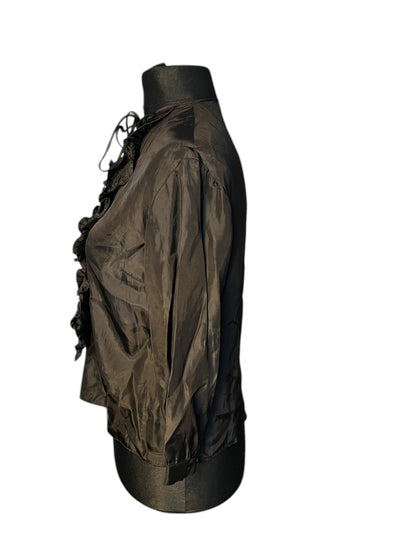 Vintage Rüschenbluse schwarz Gr. 36 38 Goth Romantic Satin Look Primavera