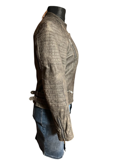 Goosecraft Biker Lederjacke Gr. L (fällt wie 38) – Grau – YKK Zipper – Slim Fit – Patina Look
