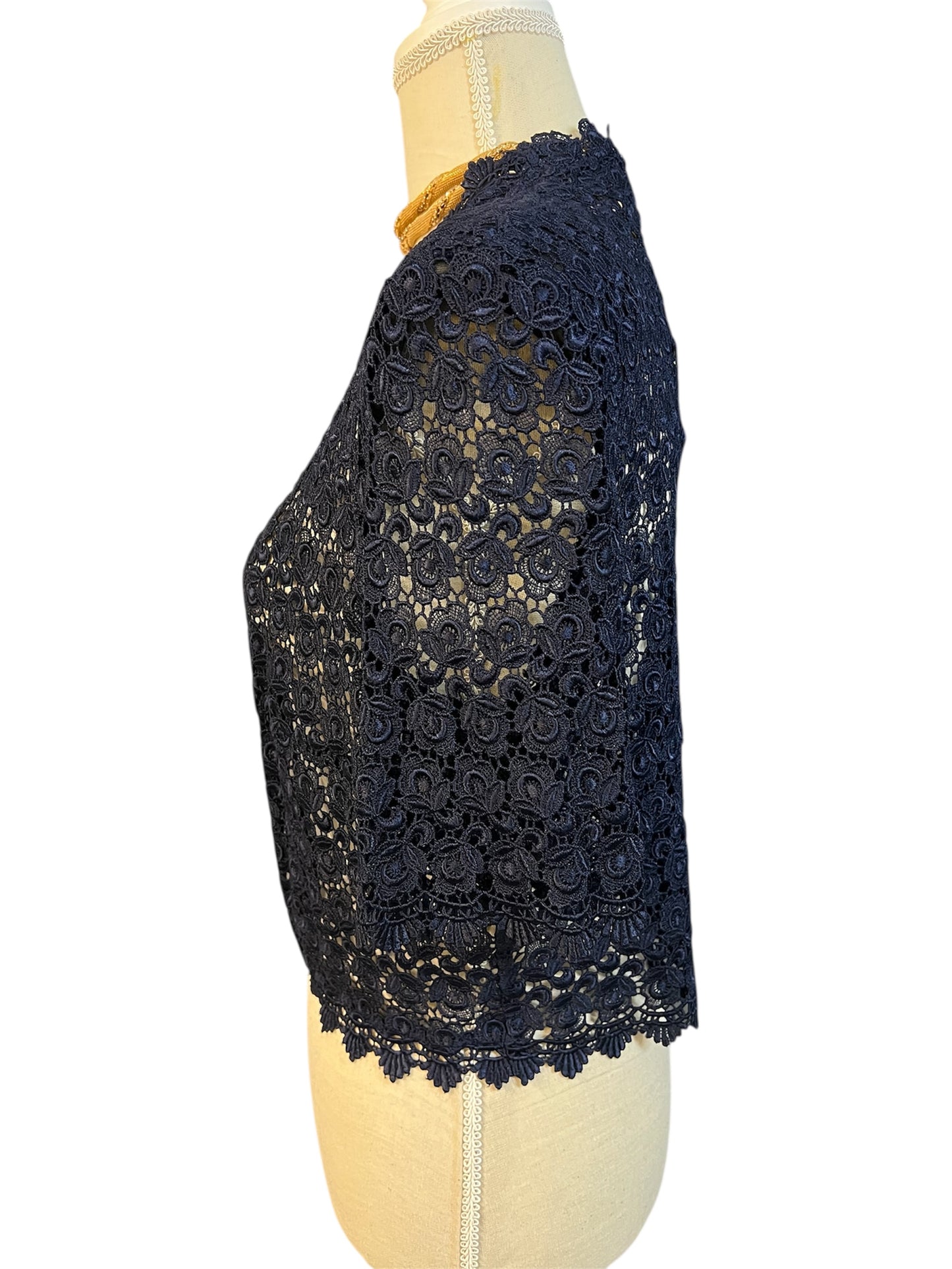 Vintage Spitzen Bolero dunkelblau – 90s Y2K Lace Jäckchen – Italien – Gr. 38/40