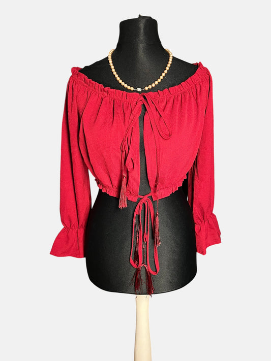 Sara's Choice: Carmen Cropped  Bluse Top weinrot  | Gr. S M L Onesize | Dark Alternative