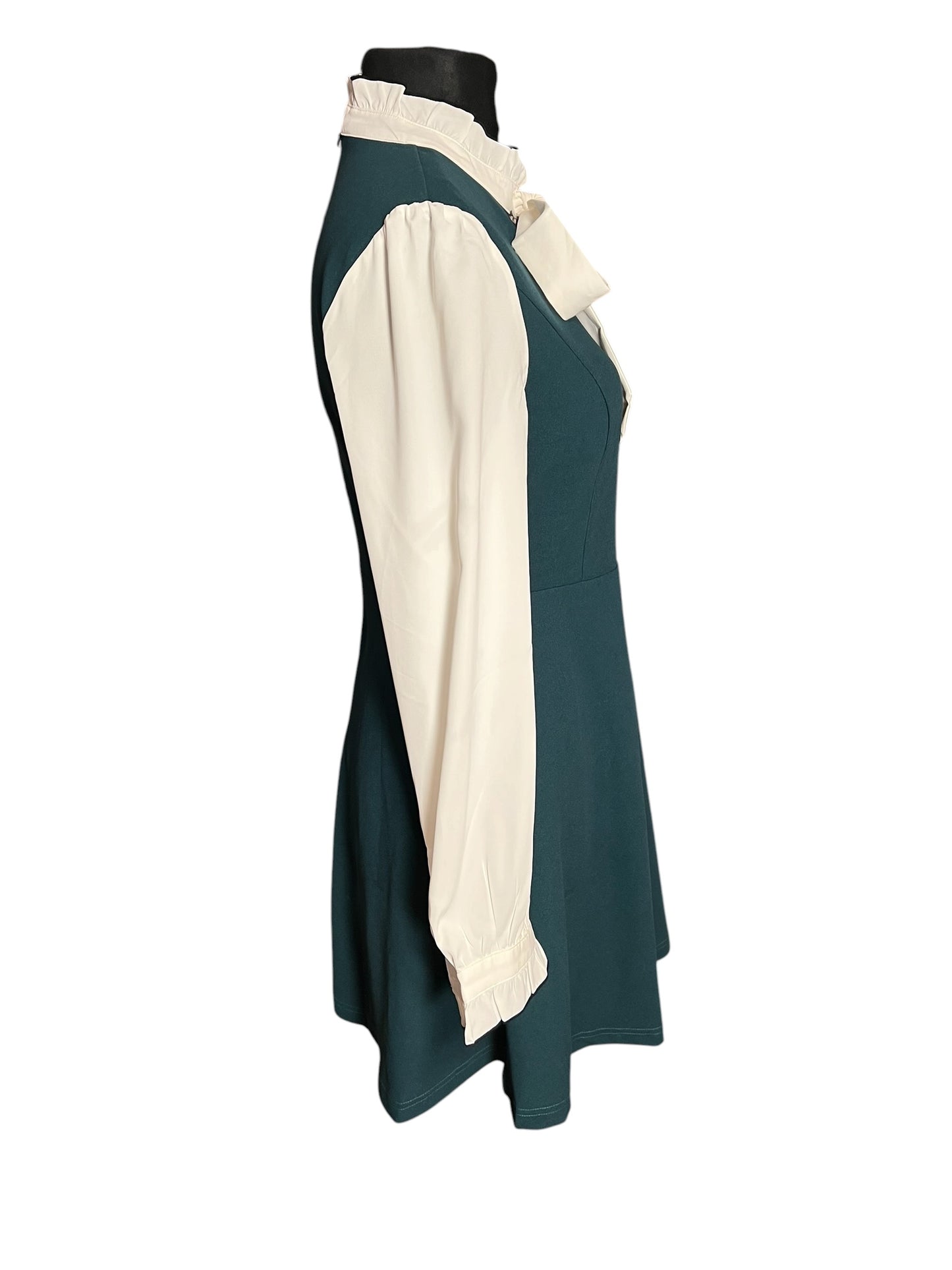 Sara's Choice: Allegra K.– Blusenkleid Kleid Schleife grün weiss | Gr. M 38 40 | Dark Alternative