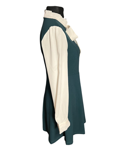 Sara's Choice: Allegra K.– Blusenkleid Kleid Schleife grün weiss | Gr. M 38 40 | Dark Alternative