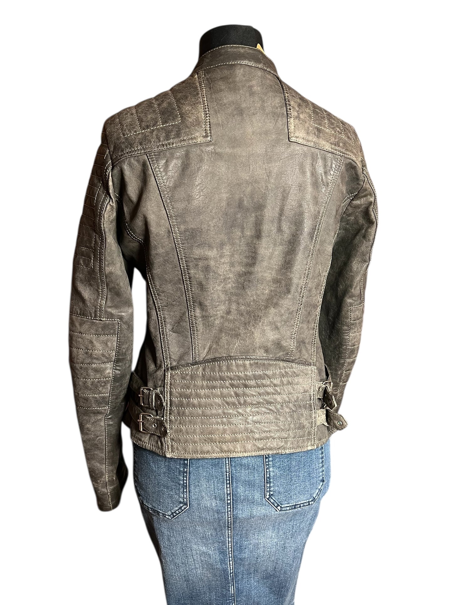 Goosecraft Biker Lederjacke Gr. L (fällt wie 38) – Grau – YKK Zipper – Slim Fit – Patina Look
