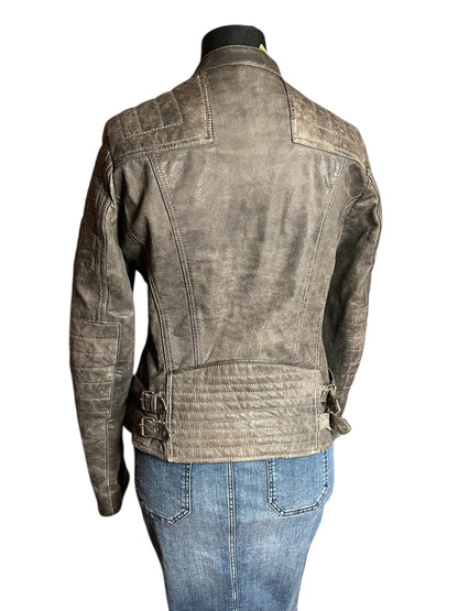 Goosecraft Biker Lederjacke Gr. L (fällt wie 38) – Grau – YKK Zipper – Slim Fit – Patina Look