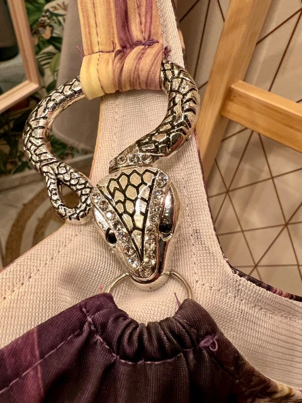 Y2K Vintage Kleid S 36 One Shoulder | Trompetenärmel & Metallschlange | Bunt & Transparent | Snake