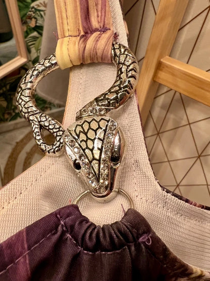 Y2K Vintage Kleid S 36 One Shoulder | Trompetenärmel & Metallschlange | Bunt & Transparent | Snake