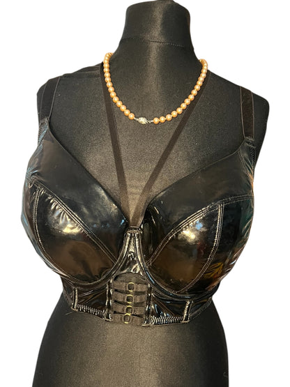 Sara's Choice: Hunkemöller – Harness Strappy BH Top Lack Kunstleder schwarz  | Gr 85F L 40 42 | Dark Alternative