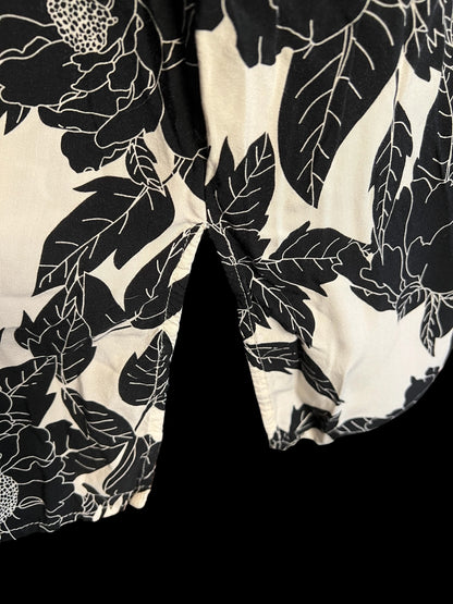 Sara Lindholm Blusenkleid Tunika 44 Viskose Creme Schwarz Floral Print Boho Kleid locker Elegant Plus Size