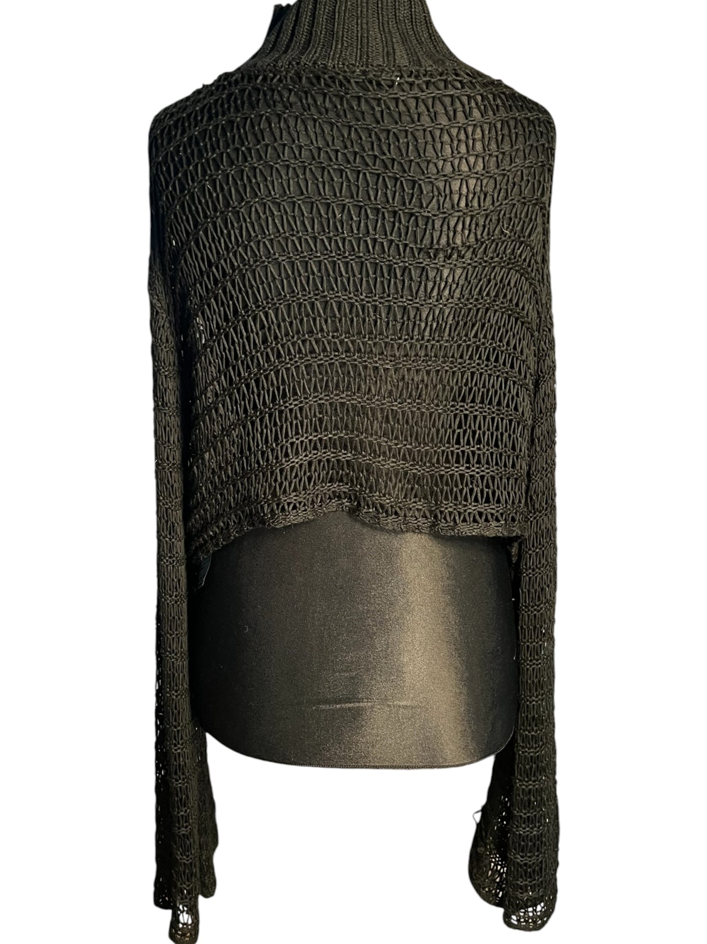 Sara's Choice: Killstar - Lochstrick Bolero Crop Pullover Fledermaus Rollkragen schwarz Gr XL 42 44 46 – Dark Alternative