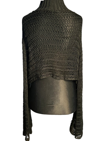 Sara's Choice: Killstar - Lochstrick Bolero Crop Pullover Fledermaus Rollkragen schwarz Gr XL 42 44 46 – Dark Alternative