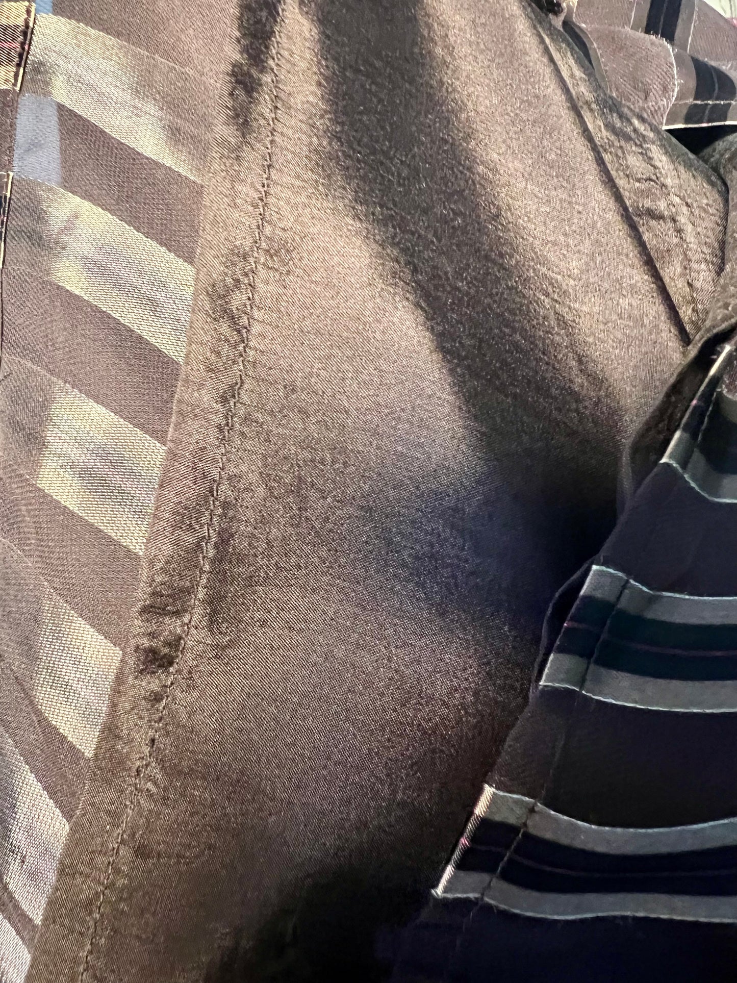 Vintage Blunauta Bluse Seide & Viskose – Ital. 46 (DE 38/40) – Braun Gold Gestreift – Made in Italy