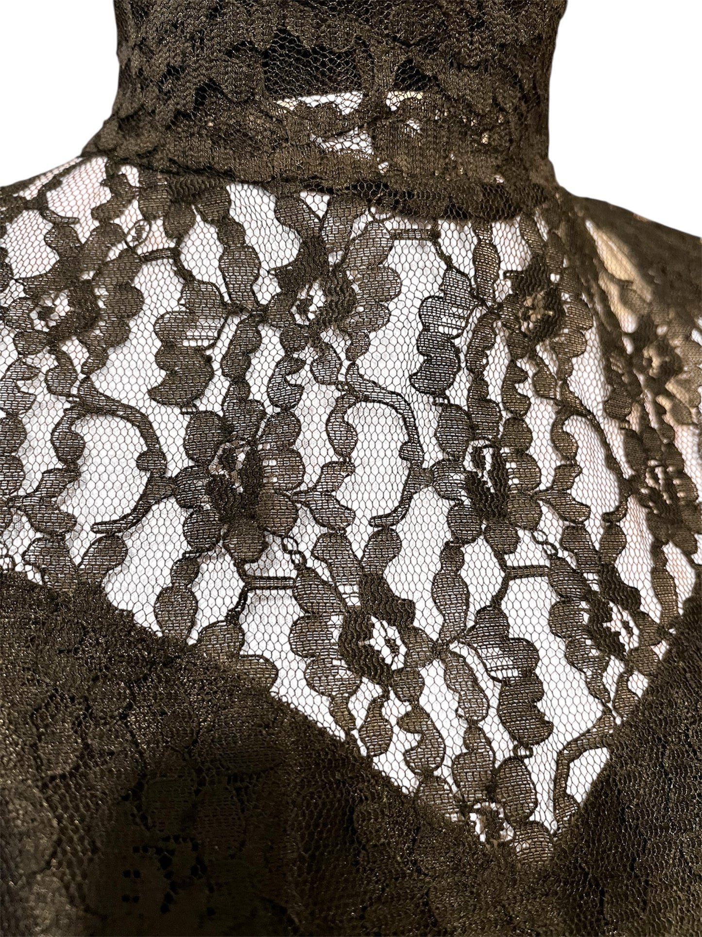 True Vintage 80s Spitzentop Schwarz Transparent | High Neck | Handmade Unikat Gr. 38