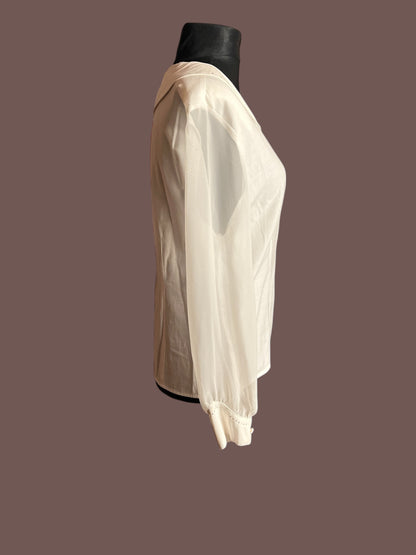 Vintage Bluse Ivory Weiß | Transparent Ärmel | Statement Kragen | Zierdetails | 80s / 90s Chic | Gr. 40