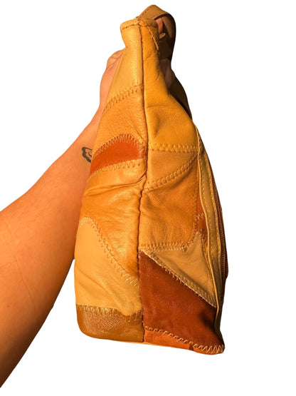 Vintage y2k Patchwork Tasche Braun/Beige – Stefano – Schultertasche – 31×21 cm