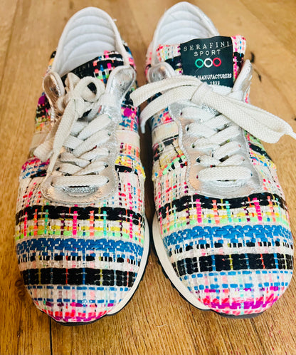 Serafini Sport Sneaker Gr. 38 – Bunte Bouclé & Silber/Holo Details, Designer Sneaker Trend