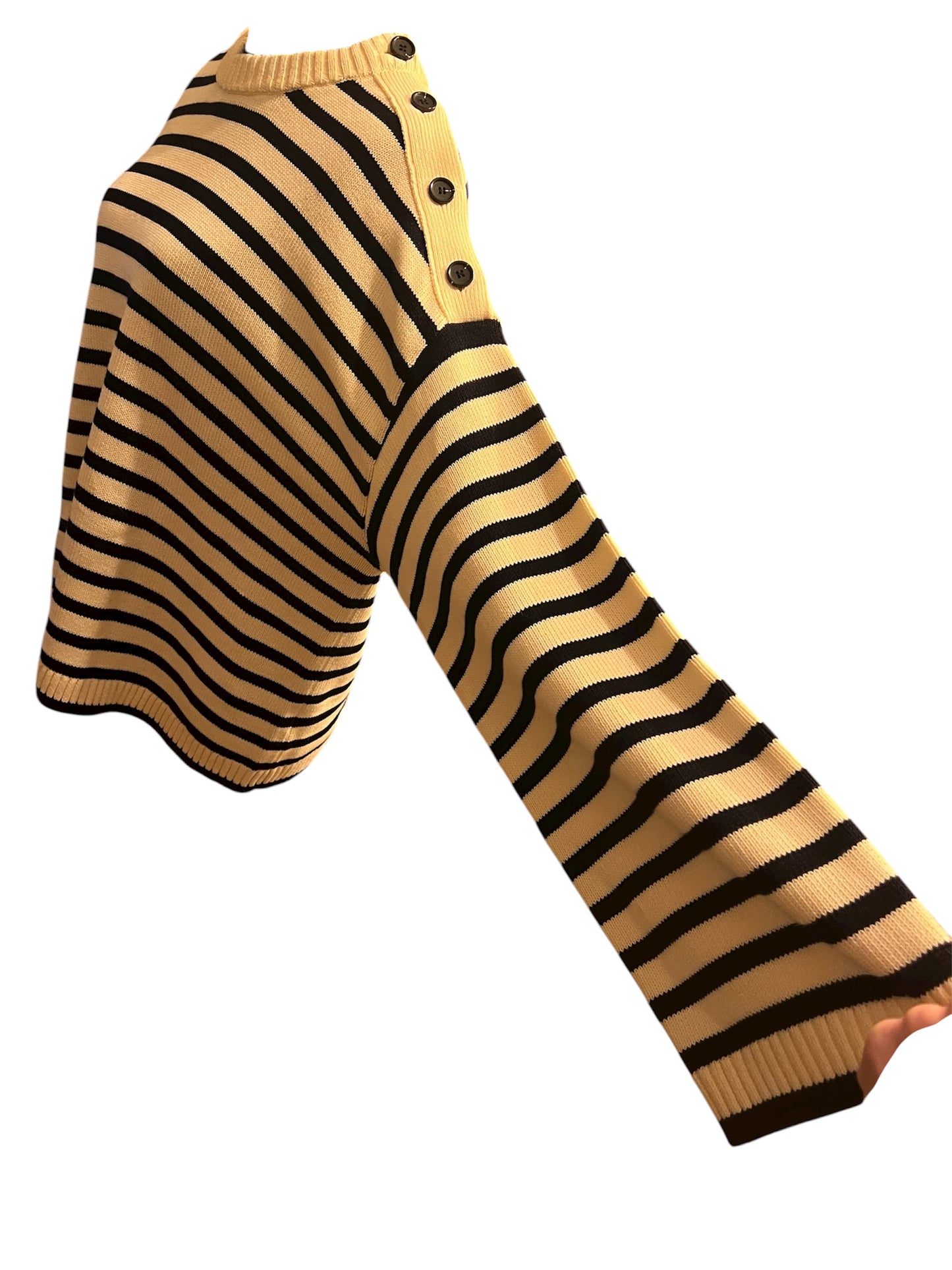 Arket Strickpullover L – Creme Schwarz Gestreift, Knopfleiste, Baumwolle