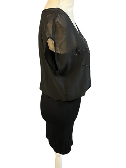 Kleid Buffalo | schwarz mit Glitzersteinen | transparentes Oberteil | Gr. 34–36 | vielseitig tragbar