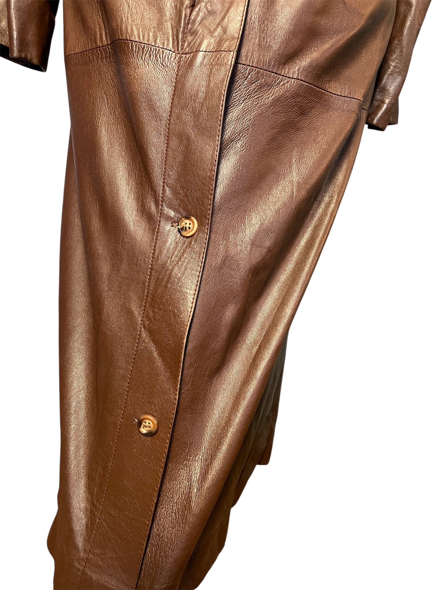 Vintage Ledermantel Cognac Braun Lang | Echtleder Mantel mit Gürtel | Gr. 40 - 42 / M 48 | 90s Retro Trench Mantel Unisex