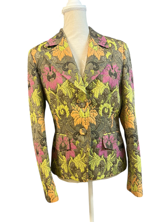 Vintage Laurél Blazer Gr. 38 – 3D Floral Print, bunter Statement-Blazer, Retro Chic