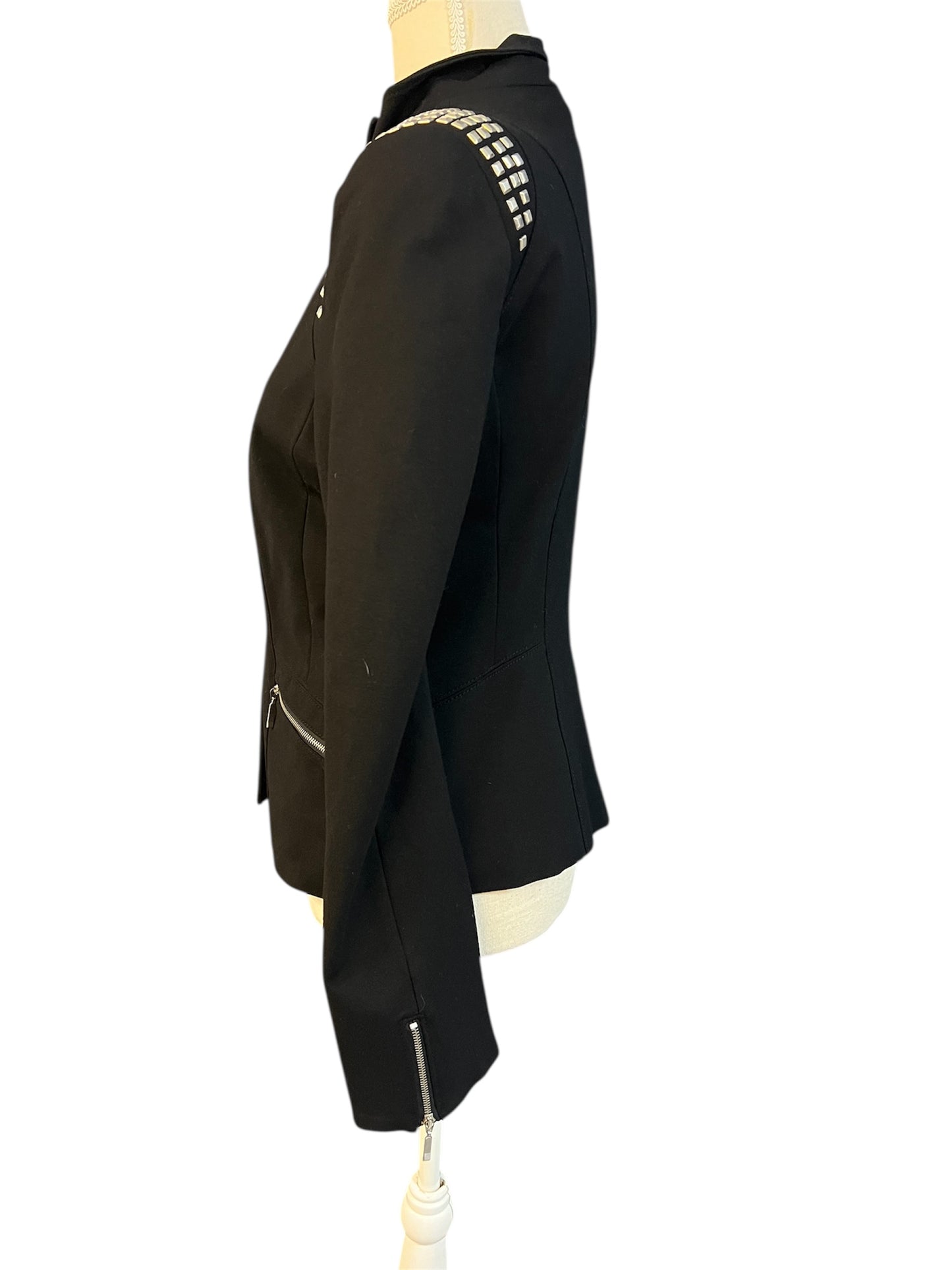 Edgy Bikerjacke / Blazer Gr. 36 - 38 | Schwarz | Silber‑Nieten & Reißverschlüsse | Rockig